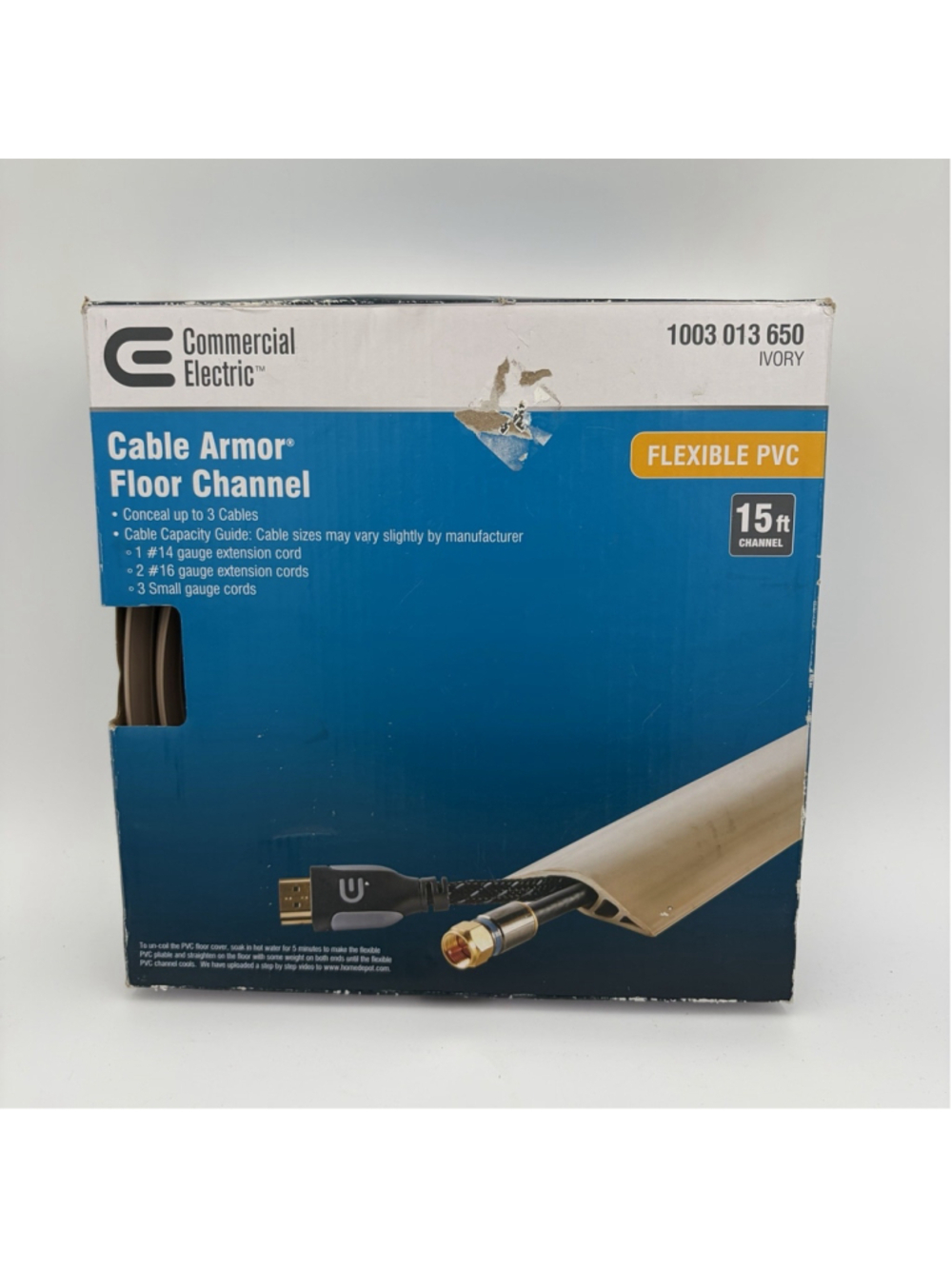 Commercial Electric A91-15V 15 ft. PVC Floor Cord Protector in Ivory